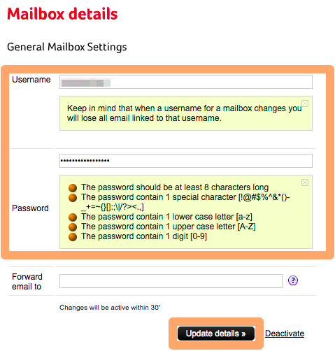 How can I change my mailbox logins?
