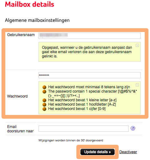 Hoe kan ik mijn mailbox logins wijzigen