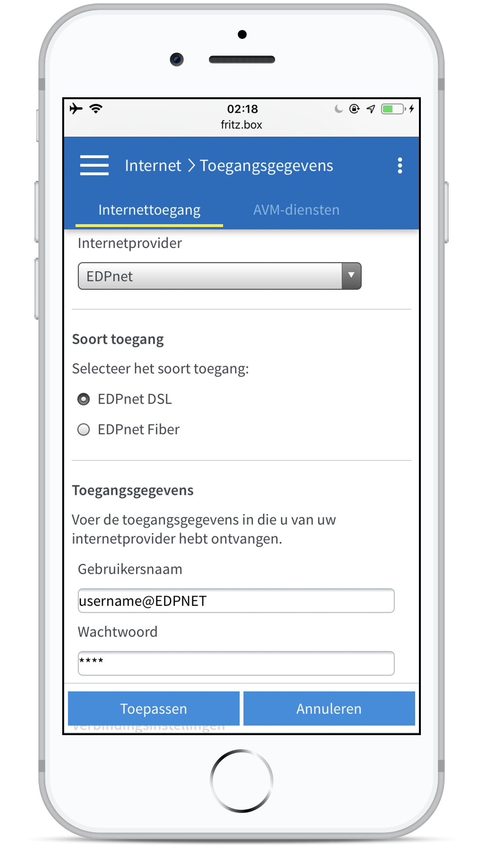 aansluiting gebruikersnaam