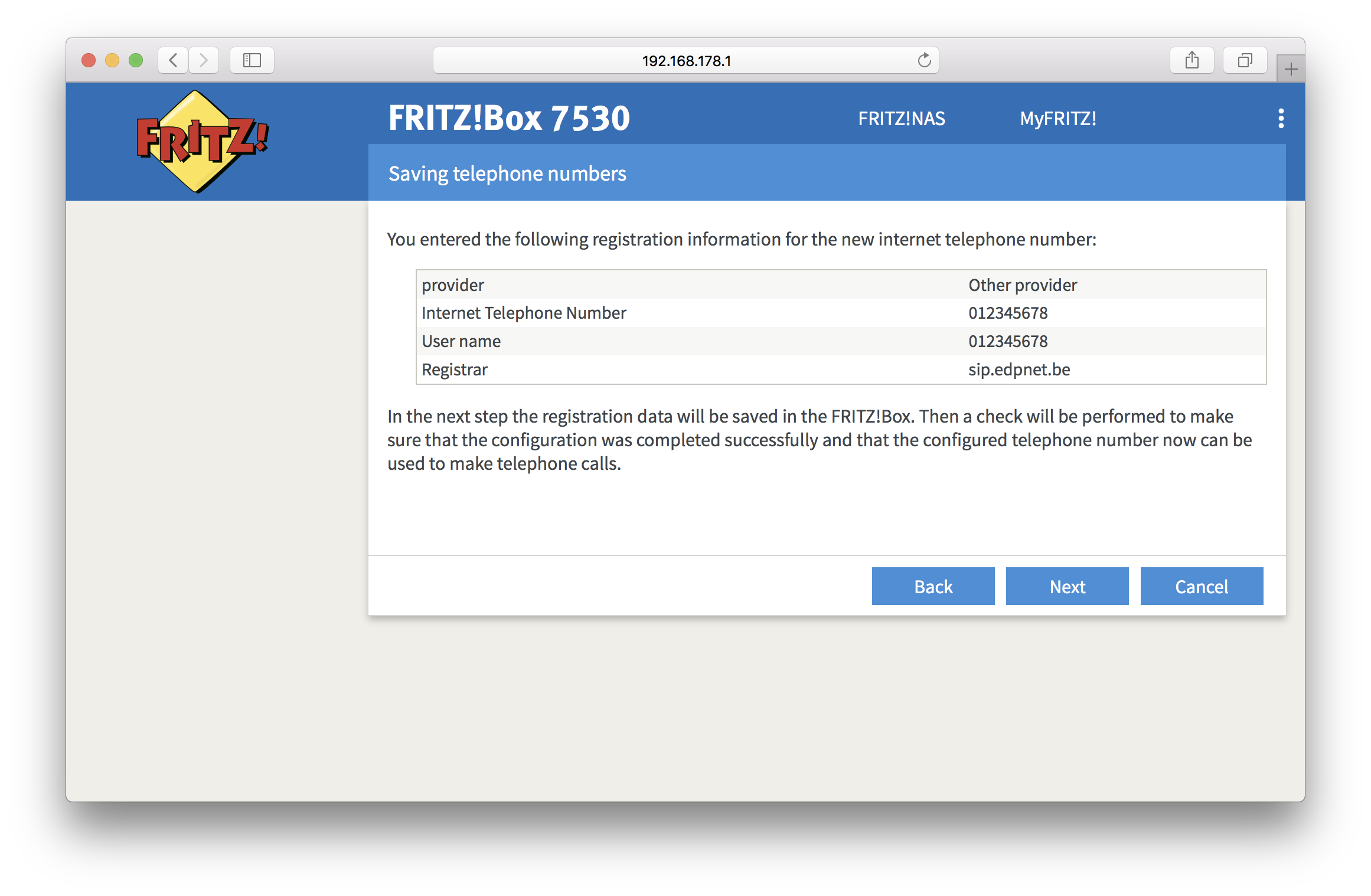 How do I configure edpnet telephony on my FRITZ!Box